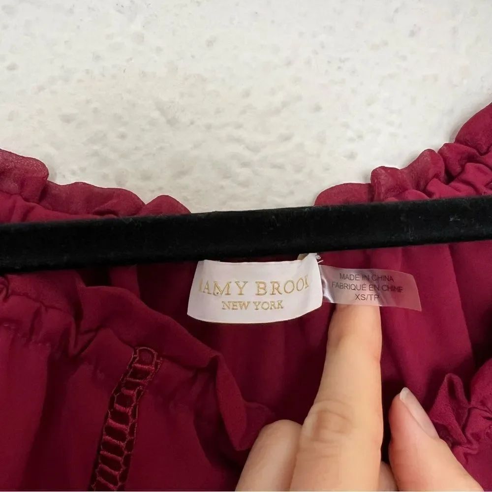 Ramy Brook Thea Off the Shoulder Long Sleeve Chiffon Blouse Top in Burgundy XS - Picture 6 of 8